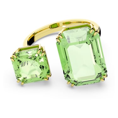 Millenia 开口戒指, 八角形切割, 绿色, 镀金色调 - Swarovski, 5619626