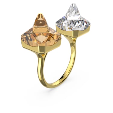 Ortyx 开口戒指, 金字塔切割, 黄色, 镀金色调 - Swarovski, 5620720