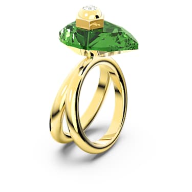 Numina 戒指, 梨形切割, 绿色, 镀金色调 - Swarovski, 5620765