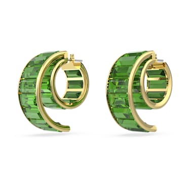 Matrix 大圈耳环, 长方形切割, 绿色, 镀金色调 - Swarovski, 5629297