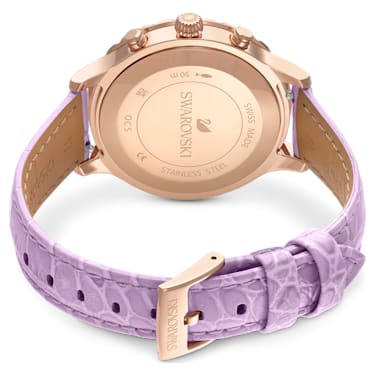Octea Lux Chrono 腕表, 瑞士制造, 真皮表带, 紫色, 玫瑰金色调润饰 - Swarovski, 5632263