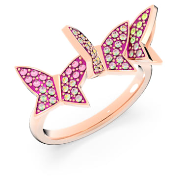 Lilia 戒指, 套装 (3), 蝴蝶, 粉红色, 镀玫瑰金色调 - Swarovski, 5636414
