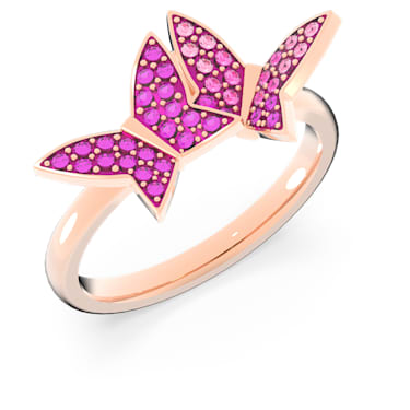 Lilia 戒指, 套装 (3), 蝴蝶, 粉红色, 镀玫瑰金色调 - Swarovski, 5636414