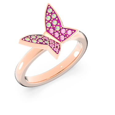 Lilia 戒指, 套装 (3), 蝴蝶, 粉红色, 镀玫瑰金色调 - Swarovski, 5636417