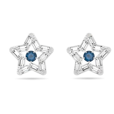 Stella 耳钉, 混合切割, 星星, 蓝色, 镀铑 - Swarovski, 5639188