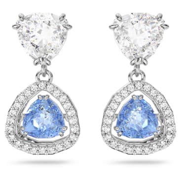 Millenia 水滴形耳环, 三菱形切割, 蓝色, 镀铑 - Swarovski, 5641234