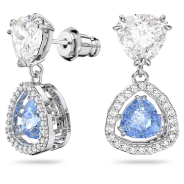 Millenia 水滴形耳环, 三菱形切割, 蓝色, 镀铑 - Swarovski, 5641234