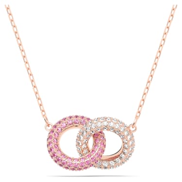 Stone 项链, 交错圆圈, 粉红色, 镀玫瑰金色调 - Swarovski, 5642884