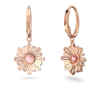 Sunshine 水滴形耳环, 混合切割, 太阳, 粉红色, 镀玫瑰金色调 - Swarovski, 5642965