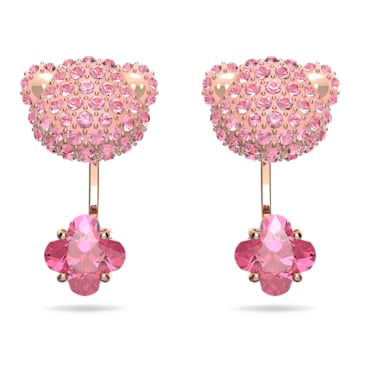 Teddy 耳托耳环, 熊, 粉红色, 镀玫瑰金色调 - Swarovski, 5642982