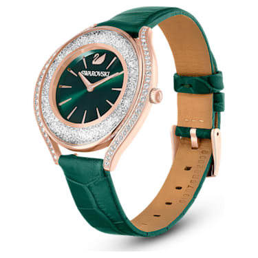 Crystalline Aura 腕表, 瑞士制造, 真皮表带, 绿色, 玫瑰金色调润饰 - Swarovski, 5644078