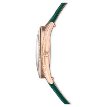 Crystalline Aura 腕表, 瑞士制造, 真皮表带, 绿色, 玫瑰金色调润饰 - Swarovski, 5644078