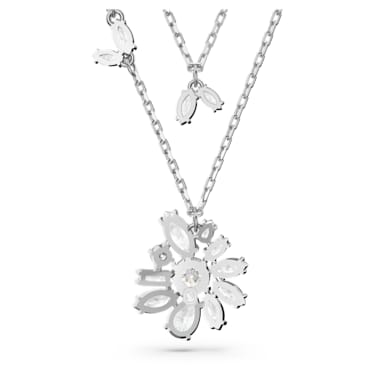 Gema 层次项链, 混合切割, 花朵, 白色, 镀铑 - Swarovski, 5644658