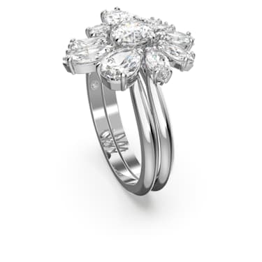 Gema 个性戒指, 混合切割, 花朵, 白色, 镀铑 - Swarovski, 5644661