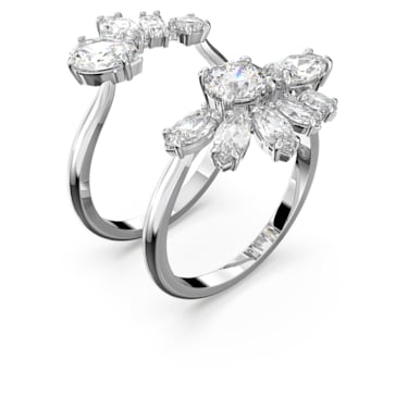 Gema 个性戒指, 混合切割, 花朵, 白色, 镀铑 - Swarovski, 5644665
