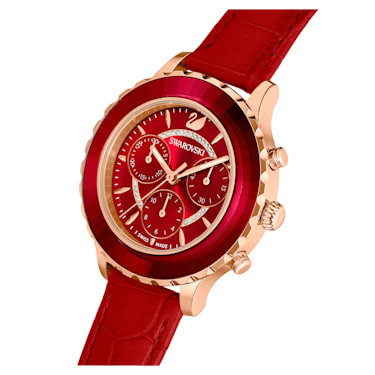 Octea Lux Chrono 腕表, 瑞士制造, 真皮表带, 红色, 玫瑰金色调润饰 - Swarovski, 5646975