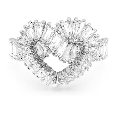 Matrix 个性戒指, 混合切割, 心形, 白色, 镀铑 - Swarovski, 5647590