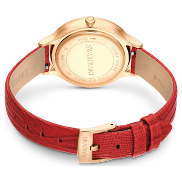 Octea Nova 腕表, 瑞士制造, 真皮表带, 红色, 玫瑰金色调润饰 - Swarovski, 5650002