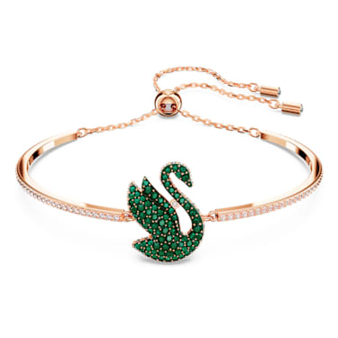 Swarovski Iconic Swan 手镯, 天鹅, 绿色, 镀玫瑰金色调 - Swarovski, 5650065