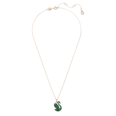 Swarovski Iconic Swan 链坠, 天鹅, 小码, 绿色, 镀玫瑰金色调 - Swarovski, 5650067