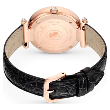 Crystalline Wonder 腕表, 瑞士制造, 真皮表带, 黑色, 玫瑰金色调润饰 - Swarovski, 5653359