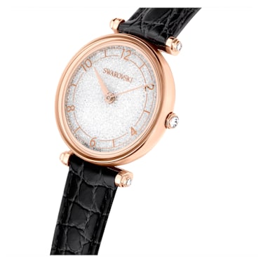 Crystalline Wonder 腕表, 瑞士制造, 真皮表带, 黑色, 玫瑰金色调润饰 - Swarovski, 5653359