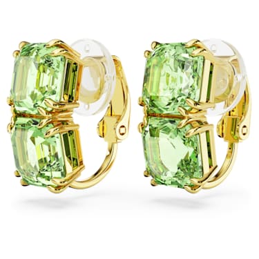 Millenia 夹式耳环, 方形切割, 绿色, 镀金色调 - Swarovski, 5654559