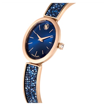 Crystal Rock Oval 腕表, 瑞士制造, 仿水晶手链, 蓝色, 玫瑰金色调润饰 - Swarovski, 5656822