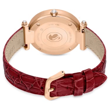Crystalline Wonder 腕表, 瑞士制造, 真皮表带, 红色, 玫瑰金色调润饰 - Swarovski, 5656905