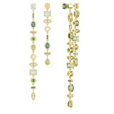 Gema 水滴形耳环, 非对称设计, 混合切割, 超长, 绿色, 镀金色调 - Swarovski, 5657390