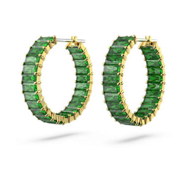 Matrix 大圈耳环, 长方形切割, 绿色, 镀金色调 - Swarovski, 5658651