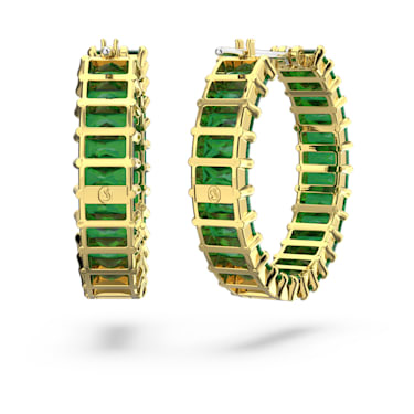 Matrix 大圈耳环, 长方形切割, 绿色, 镀金色调 - Swarovski, 5658651