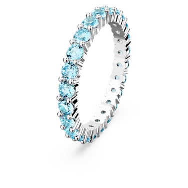 Matrix 戒指, 圆形切割, 蓝色, 镀铑 - Swarovski, 5658669