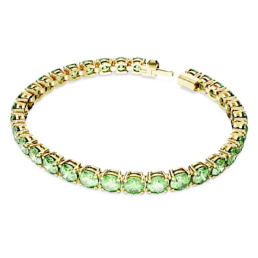 Matrix Tennis 手链, 圆形切割, 绿色, 镀金色调 - Swarovski, 5658849