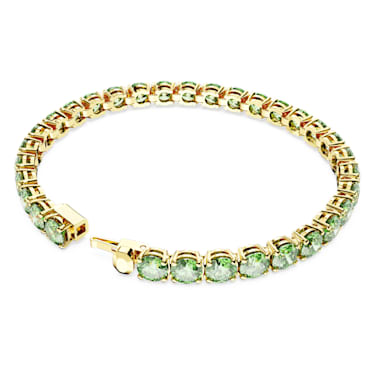 Matrix Tennis 手链, 圆形切割, 绿色, 镀金色调 - Swarovski, 5658849