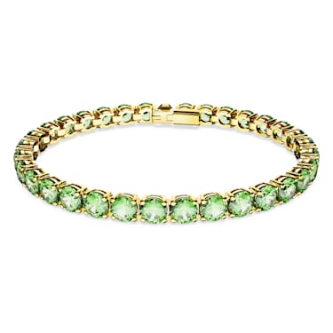 Matrix Tennis 手链, 圆形切割, 绿色, 镀金色调 - Swarovski, 5658850