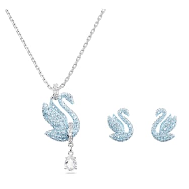 Swarovski Iconic Swan 套装, 天鹅, 蓝色, 镀铑 - Swarovski, 5660597