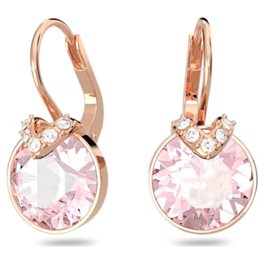 Bella V 水滴形耳环, 圆形切割, 粉红色, 镀玫瑰金色调 - Swarovski, 5662114