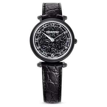 Crystalline Wonder 腕表, 瑞士制造, 真皮表带, 黑色, 黑色润饰 - Swarovski, 5664311