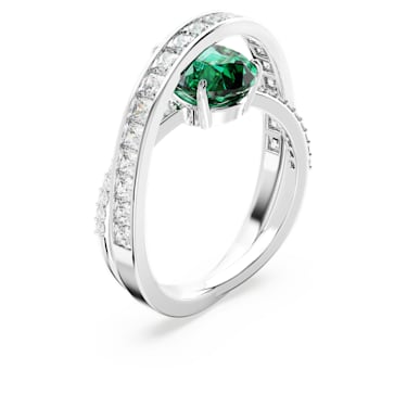Hyperbola 个性戒指, 混合切割, 双条带纹, 绿色, 镀铑 - Swarovski, 5665362