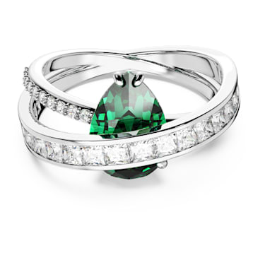 Hyperbola 个性戒指, 混合切割, 双条带纹, 绿色, 镀铑 - Swarovski, 5665365