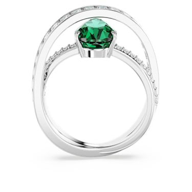 Hyperbola 个性戒指, 混合切割, 双条带纹, 绿色, 镀铑 - Swarovski, 5665366