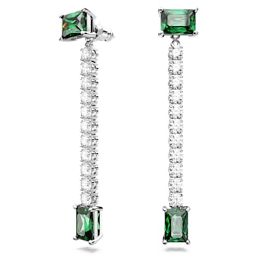 Matrix 水滴形耳环, 混合切割, 绿色, 镀铑 - Swarovski, 5665786