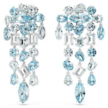 Gema 夹式耳环, 混合切割、垂饰, 超长, 蓝色, 镀铑 - Swarovski, 5666015