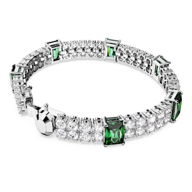 Matrix Tennis 手链, 混合切割, 绿色, 镀铑 - Swarovski, 5666163