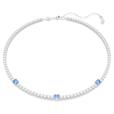 Matrix Tennis 项链, 混合切割, 蓝色, 镀铑 - Swarovski, 5666167