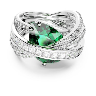 Hyperbola 个性戒指, 混合切割, 四条带纹, 绿色, 镀铑 - Swarovski, 5666956