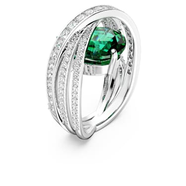 Hyperbola 个性戒指, 混合切割, 四条带纹, 绿色, 镀铑 - Swarovski, 5666957