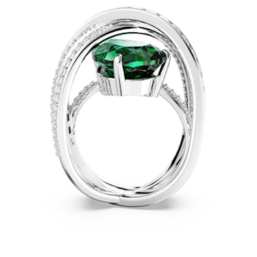 Hyperbola 个性戒指, 混合切割, 四条带纹, 绿色, 镀铑 - Swarovski, 5666958