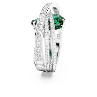Hyperbola 个性戒指, 混合切割, 四条带纹, 绿色, 镀铑 - Swarovski, 5666959